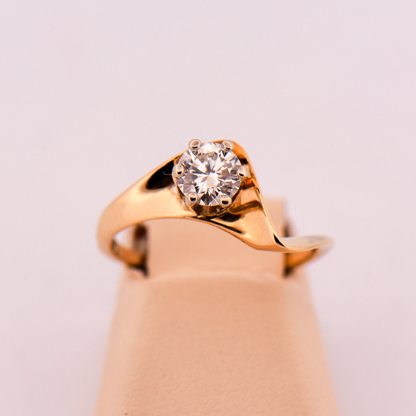 Artsy Mid-Century Gold & Diamond Engagement Ring