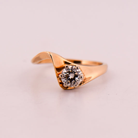 Artsy Mid-Century Gold & Diamond Engagement Ring