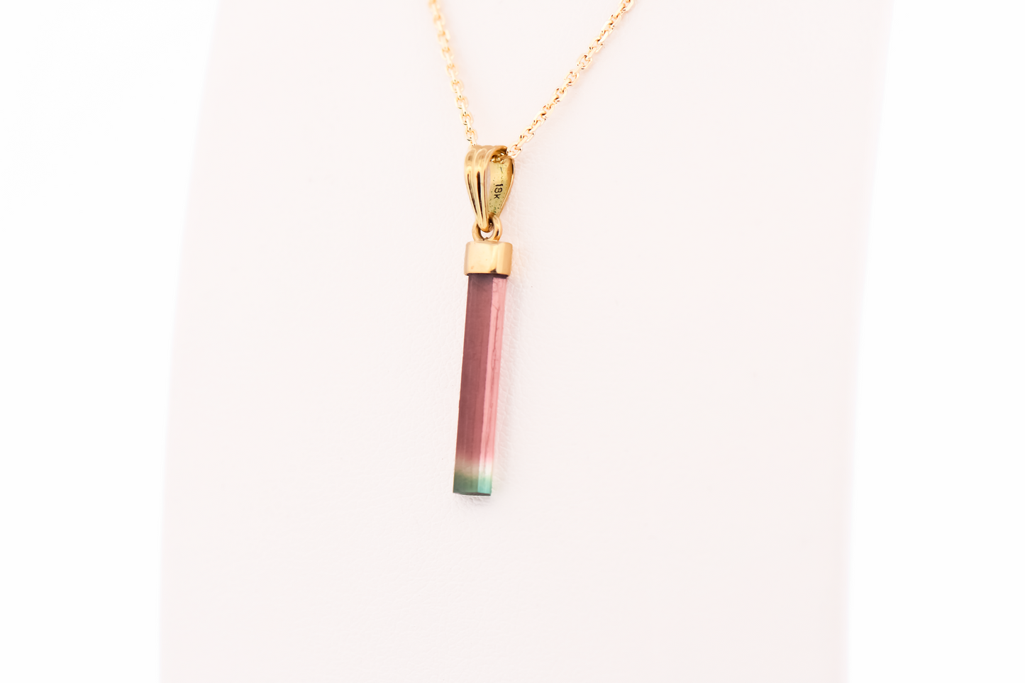 Watermelon Tourmaline Crystal Pendant with 14k Yellow Gold Cap and Bail