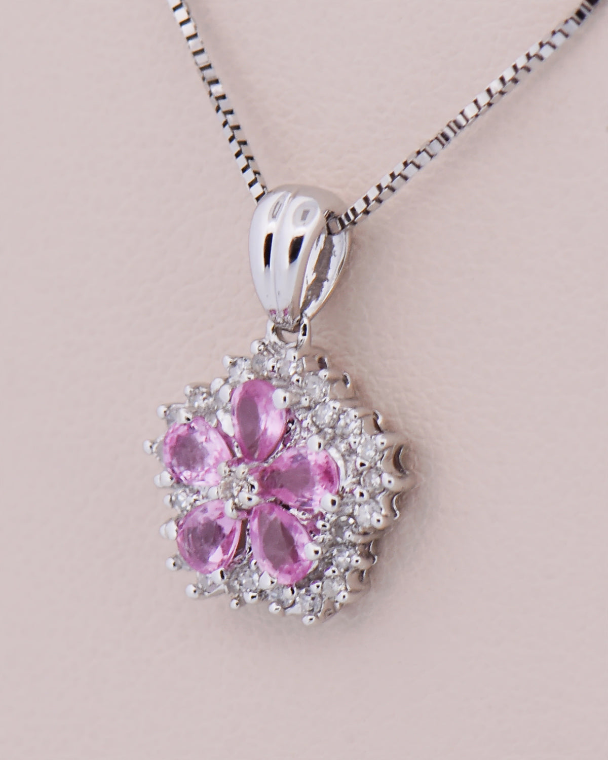White Gold & Pink Sapphire Flower Cluster Pendant
