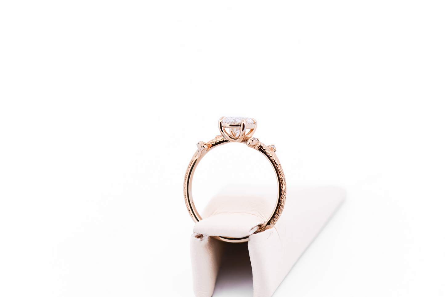 Yellow Gold Branch Style Engagement Ring with Oval Lab Grown Diamond