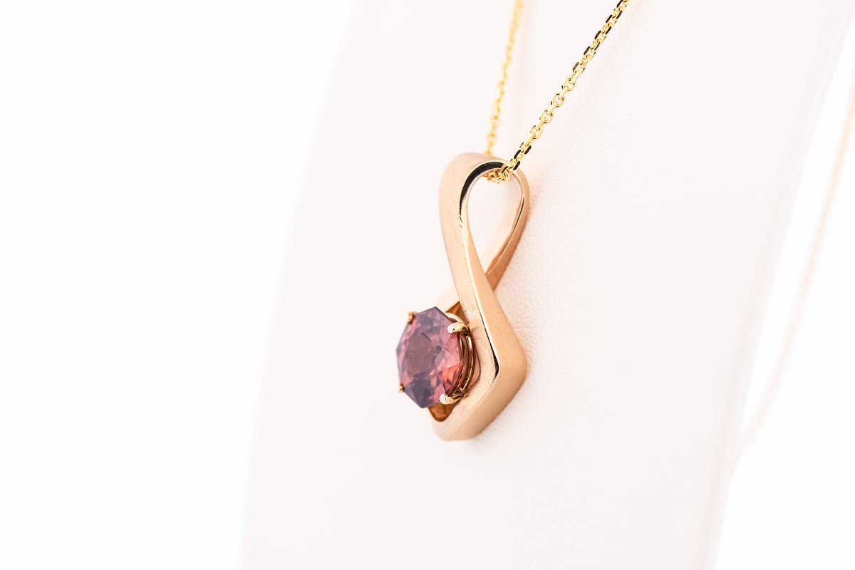 Rose Zircon Infinity Slide Pendant in Yellow Gold