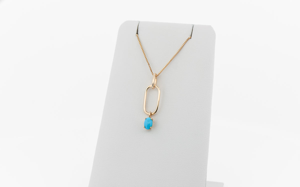 Yellow Gold Paperclip Pendant with Natural Turquoise