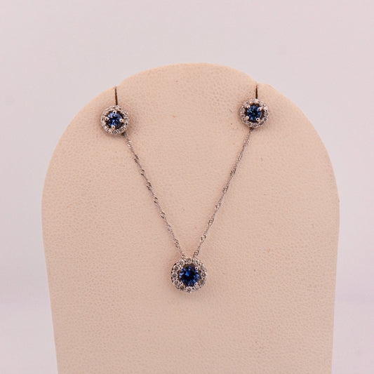 Rare Yogo Montana Blue Sapphire & Diamond Pendant & Earring Set