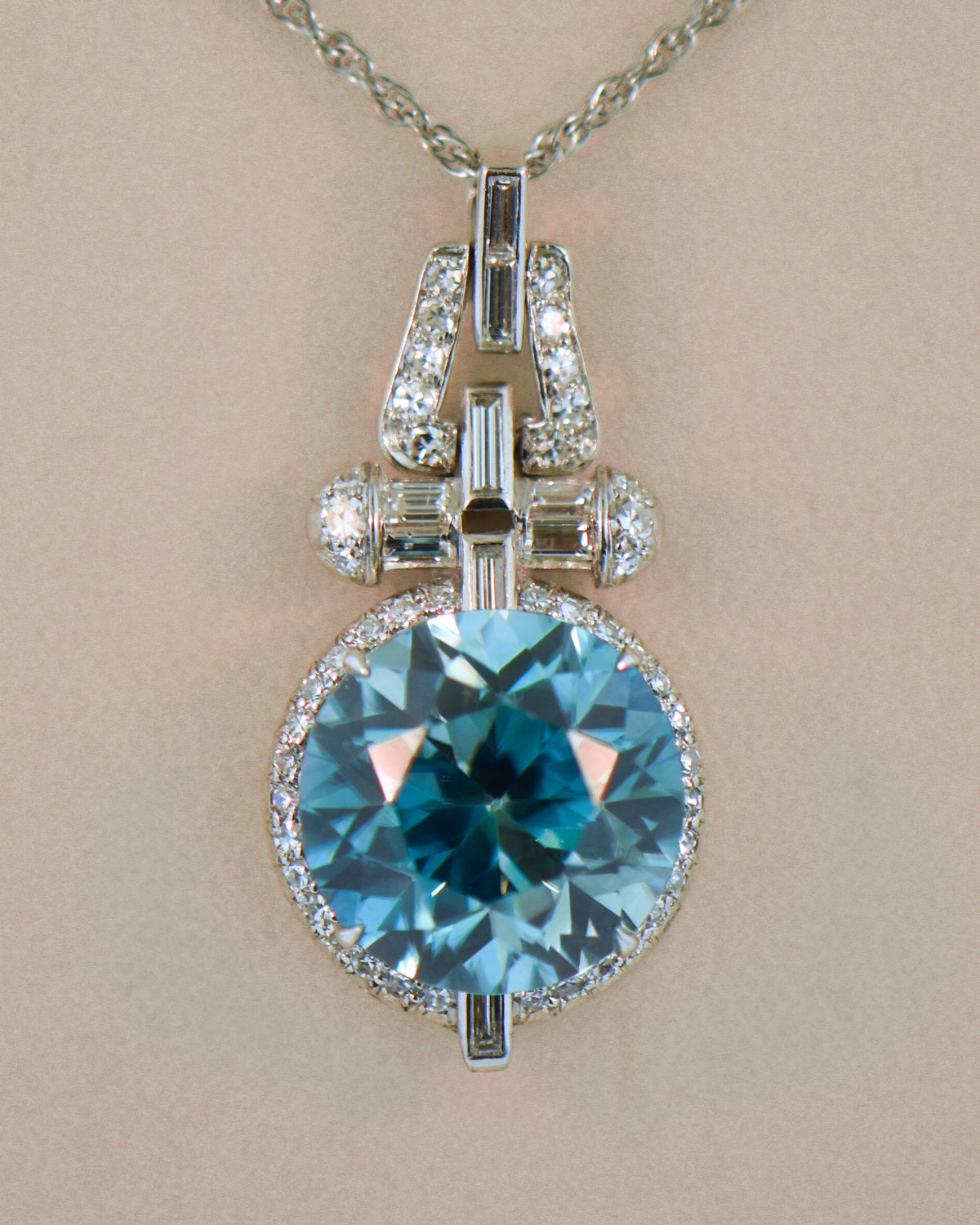 Fabulous Platinum 15ct Blue Zircon & Diamond Pendant
