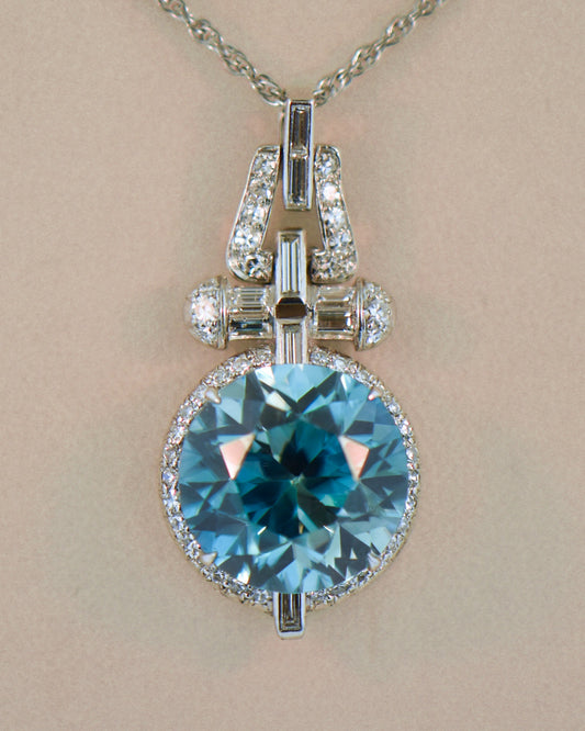 Fabulous Platinum 15ct Blue Zircon & Diamond Pendant