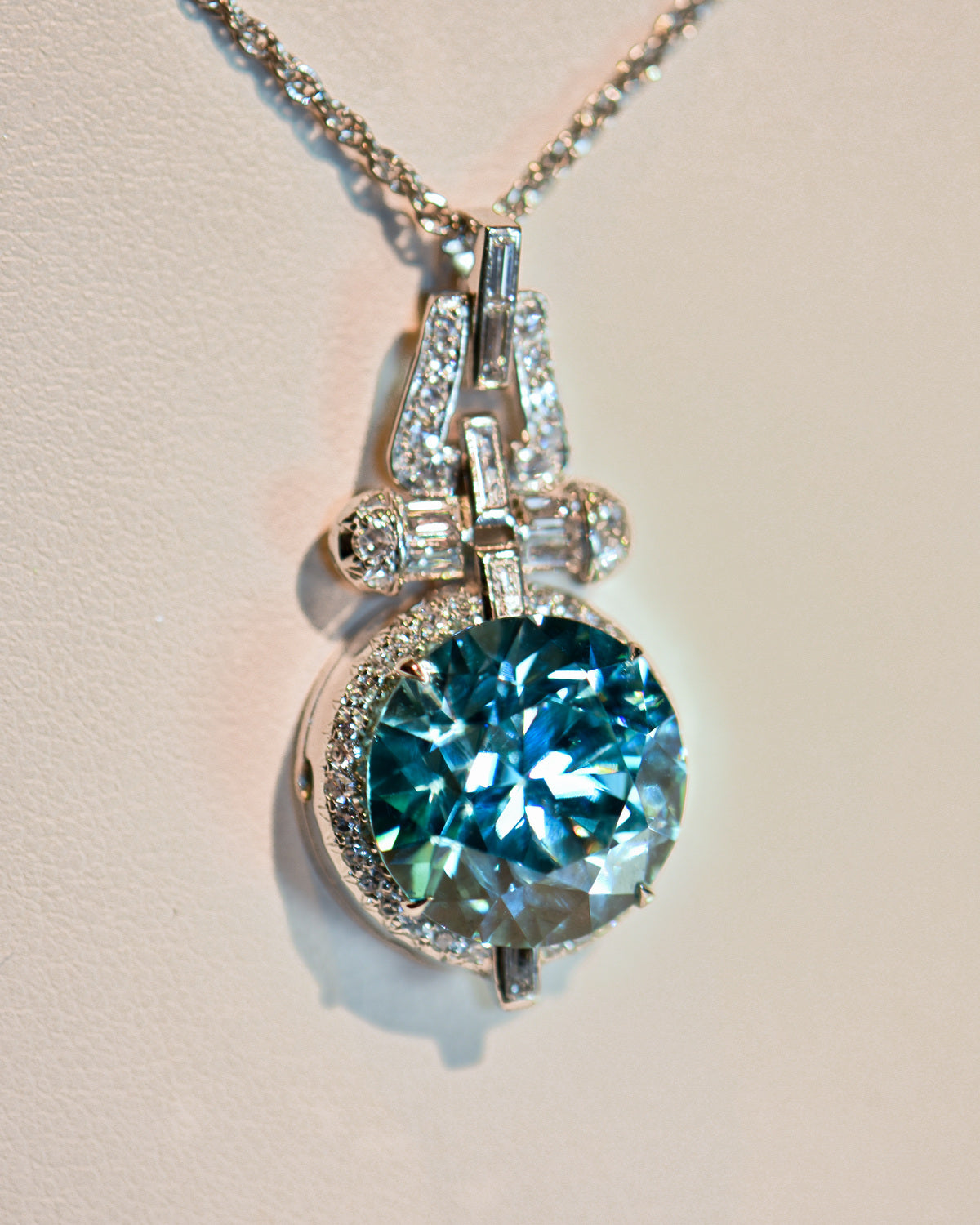 Fabulous Platinum 15ct Blue Zircon & Diamond Pendant