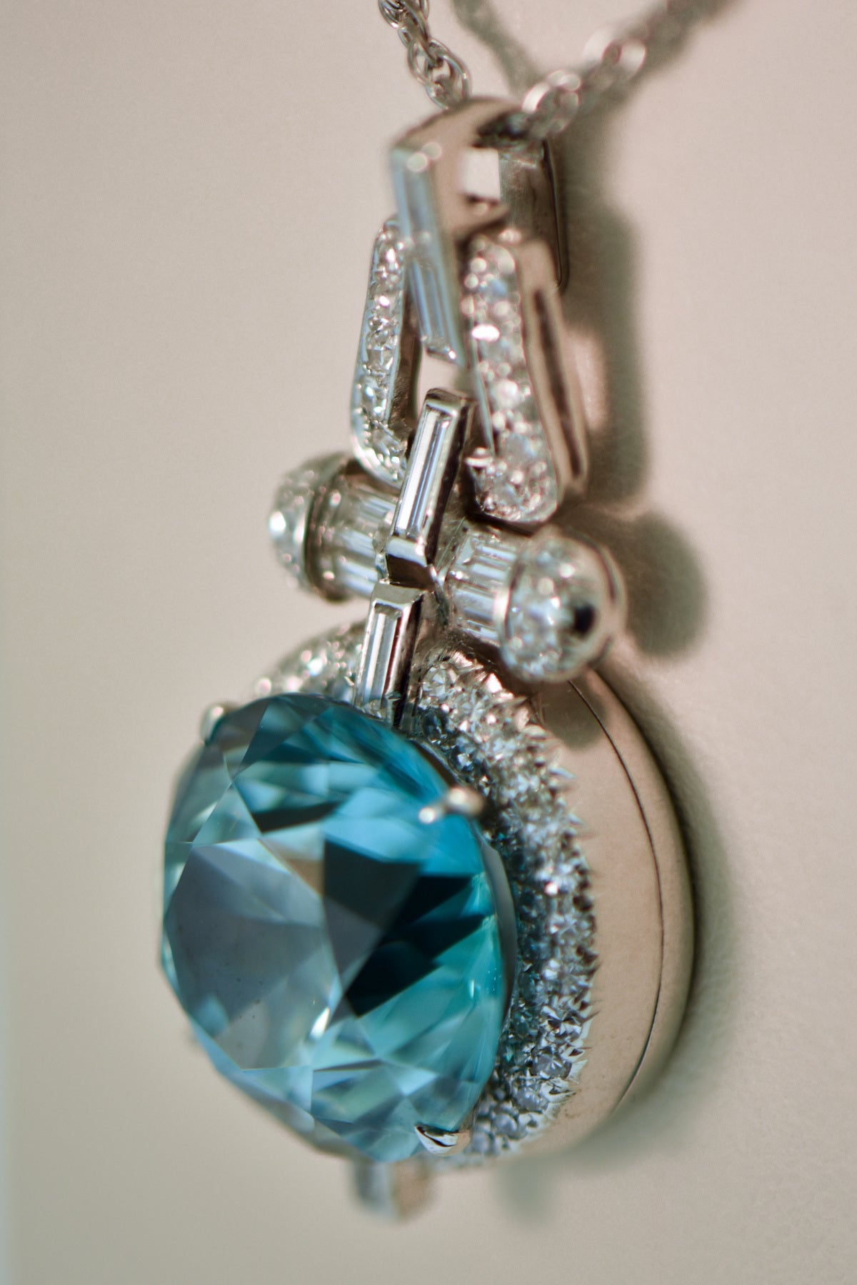 Fabulous Platinum 15ct Blue Zircon & Diamond Pendant