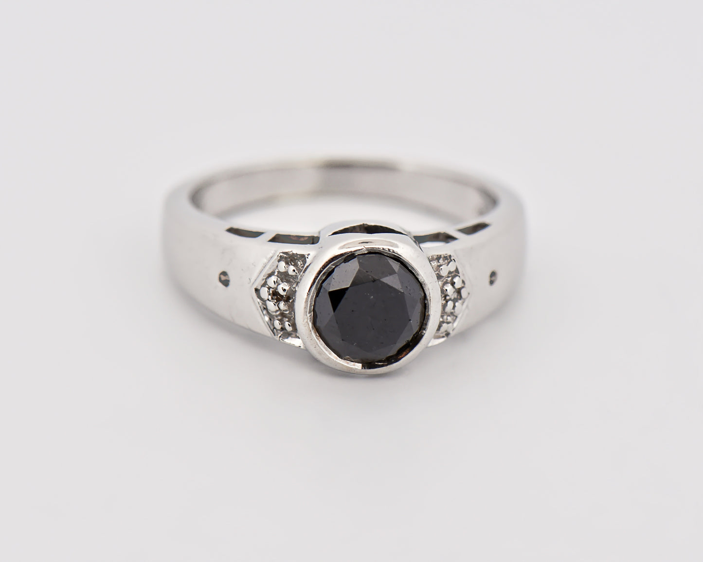 Bezel-Set Black Diamond Engagement Ring in White Gold