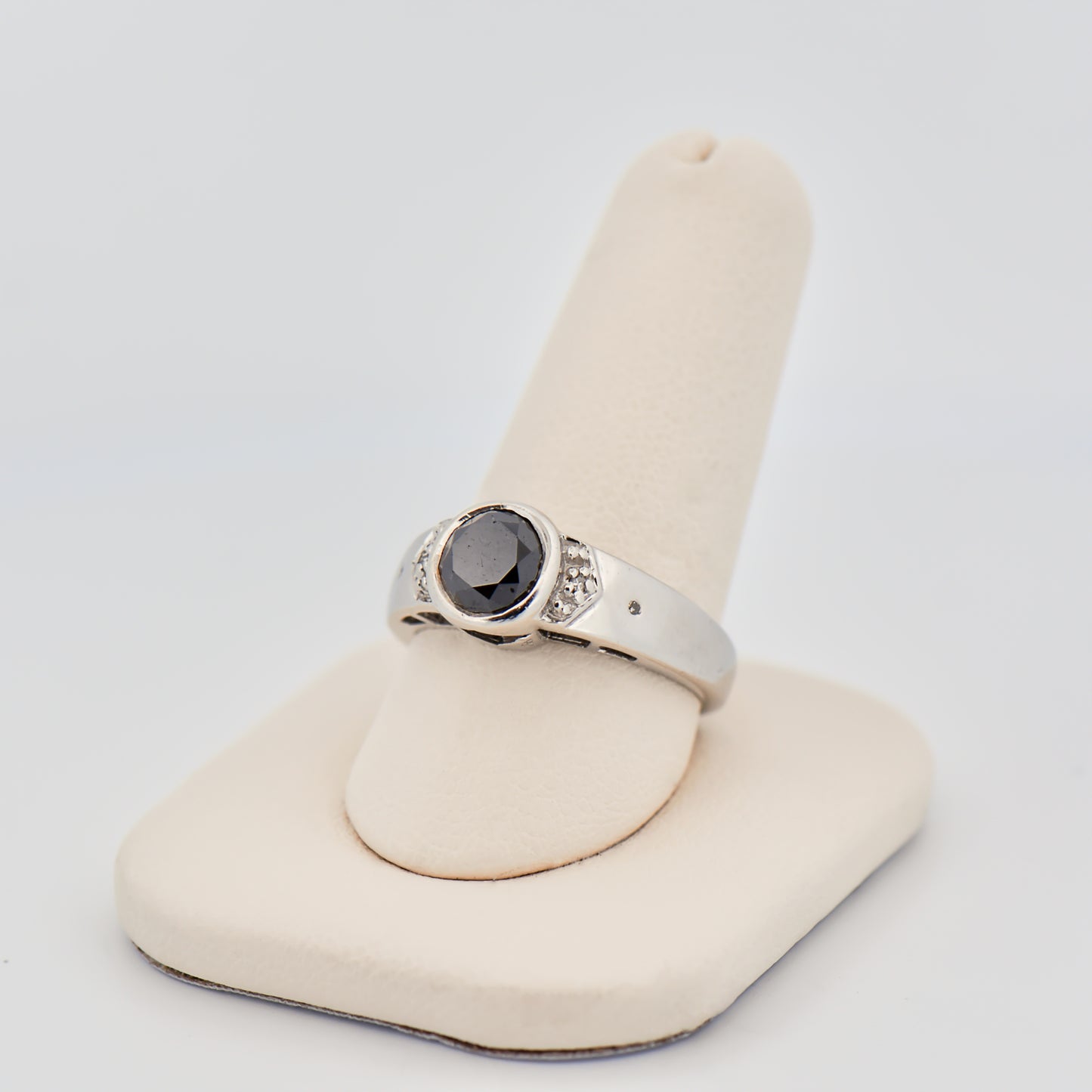 Bezel-Set Black Diamond Engagement Ring in White Gold