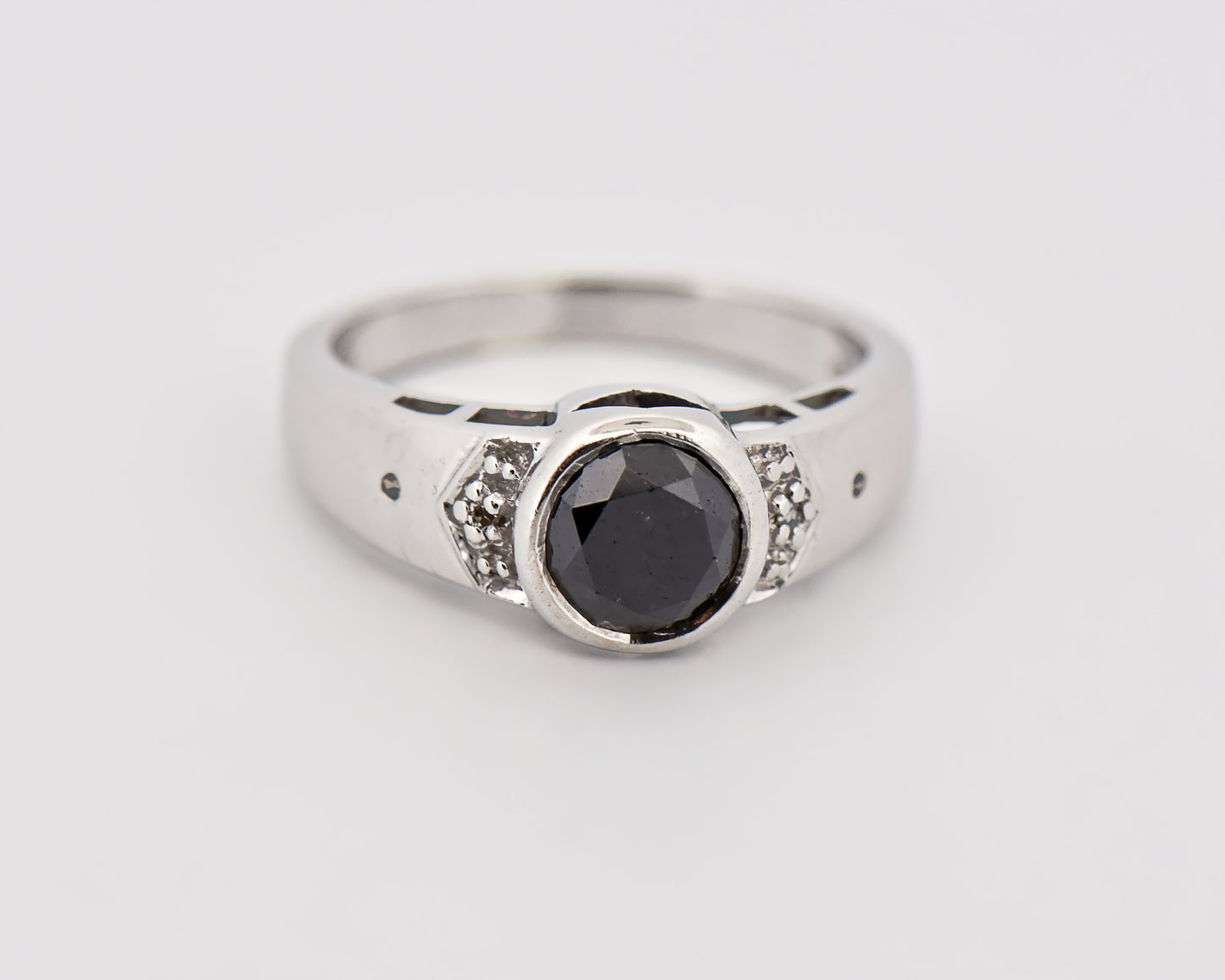Bezel-Set Black Diamond Engagement Ring in White Gold
