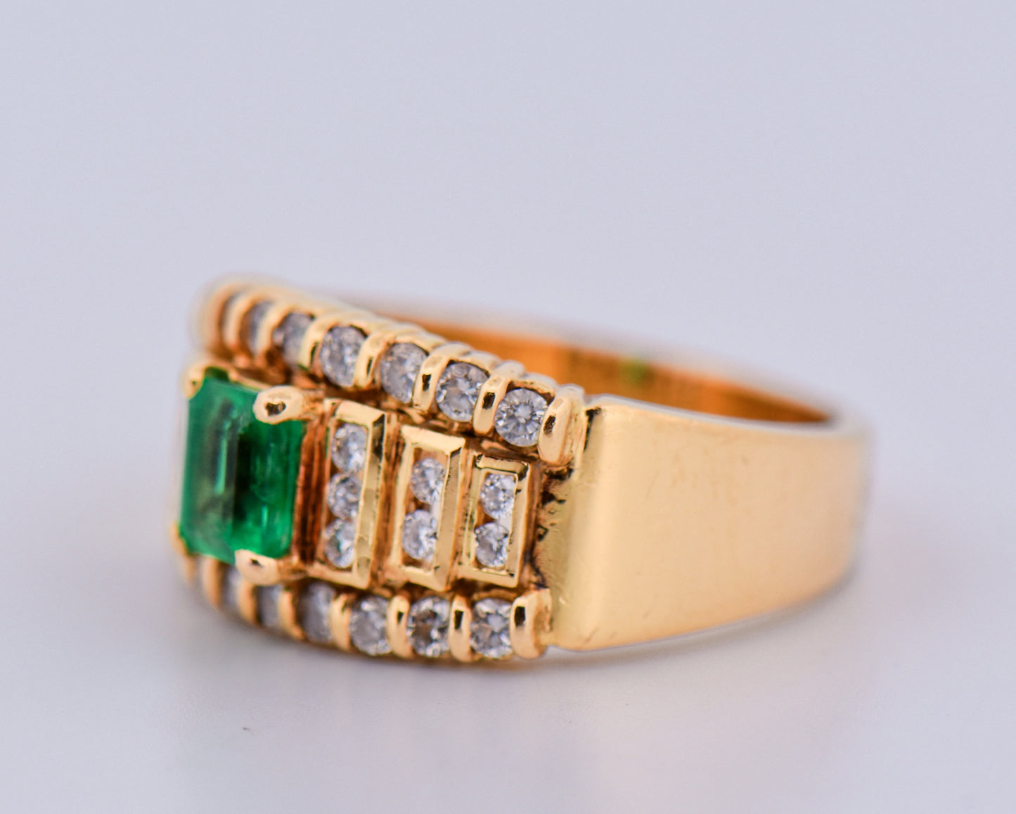 Estate Emerald and Diamond Ring in 18k Yellow Gold