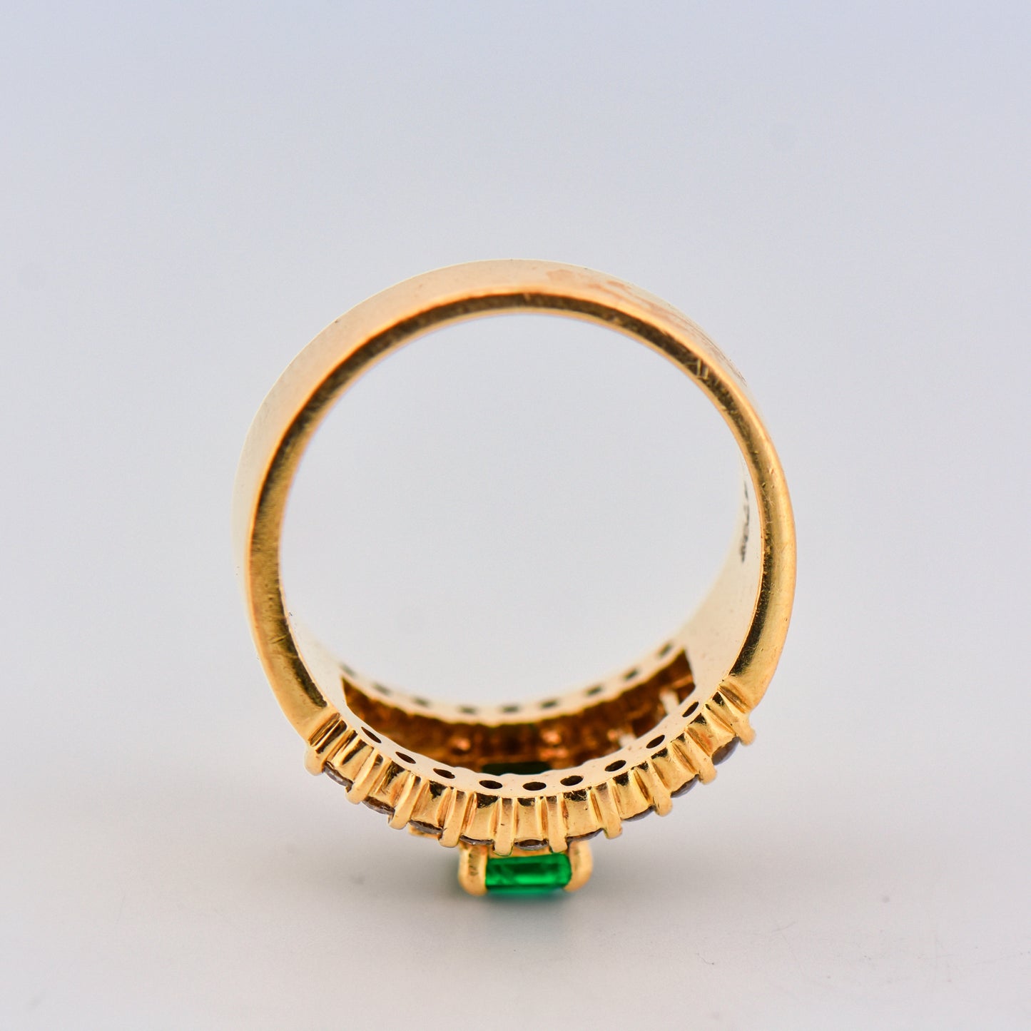 Estate Emerald and Diamond Ring in 18k Yellow Gold