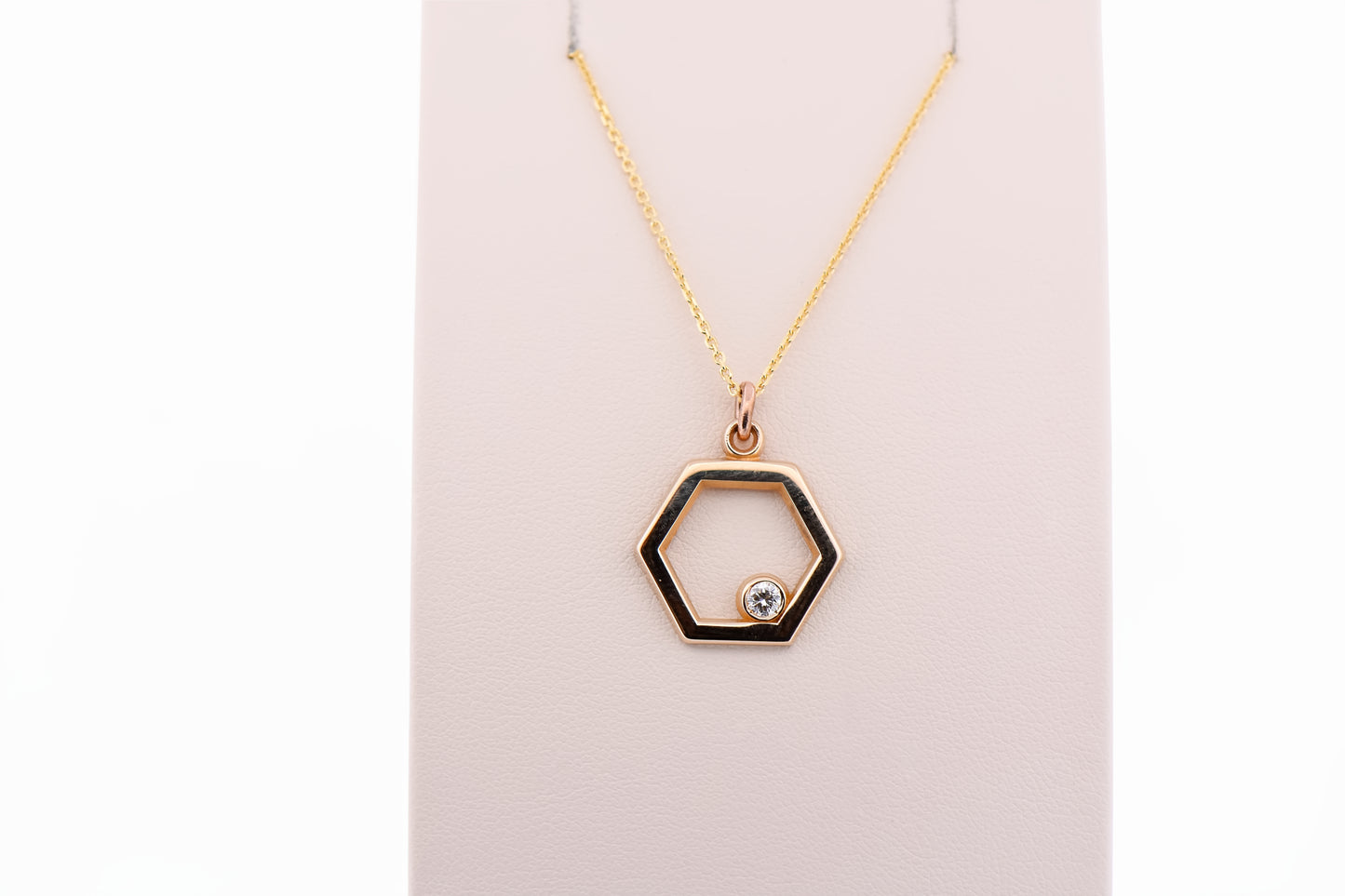 Yellow Gold Hexagon Pendant with Diamond Accent
