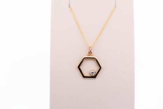 Yellow Gold Hexagon Pendant with Diamond Accent