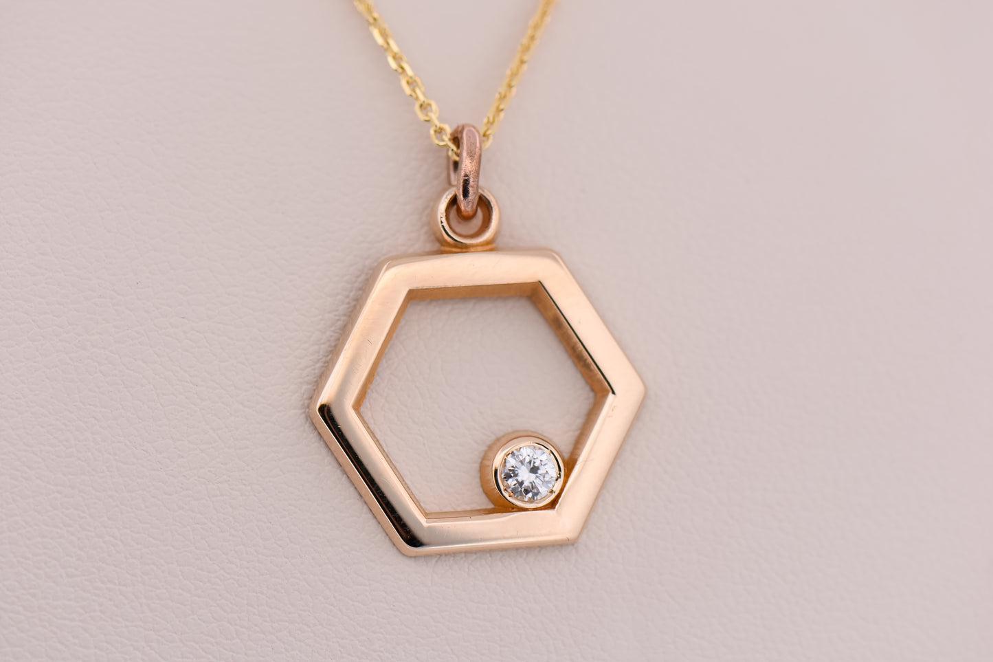 Yellow Gold Hexagon Pendant with Diamond Accent