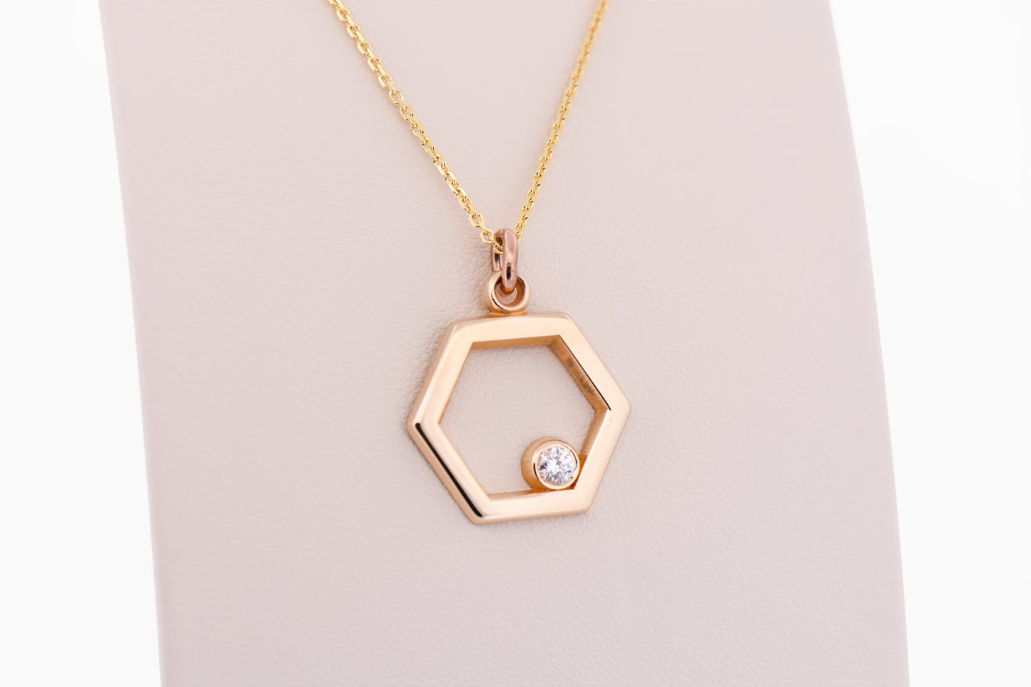 Yellow Gold Hexagon Pendant with Diamond Accent