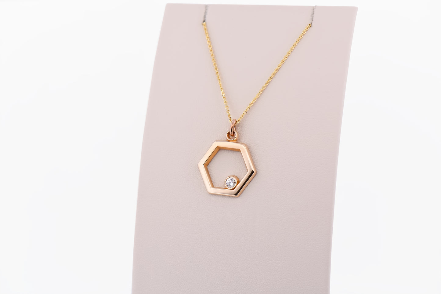 Yellow Gold Hexagon Pendant with Diamond Accent