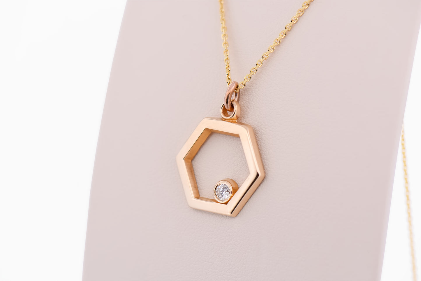 Yellow Gold Hexagon Pendant with Diamond Accent