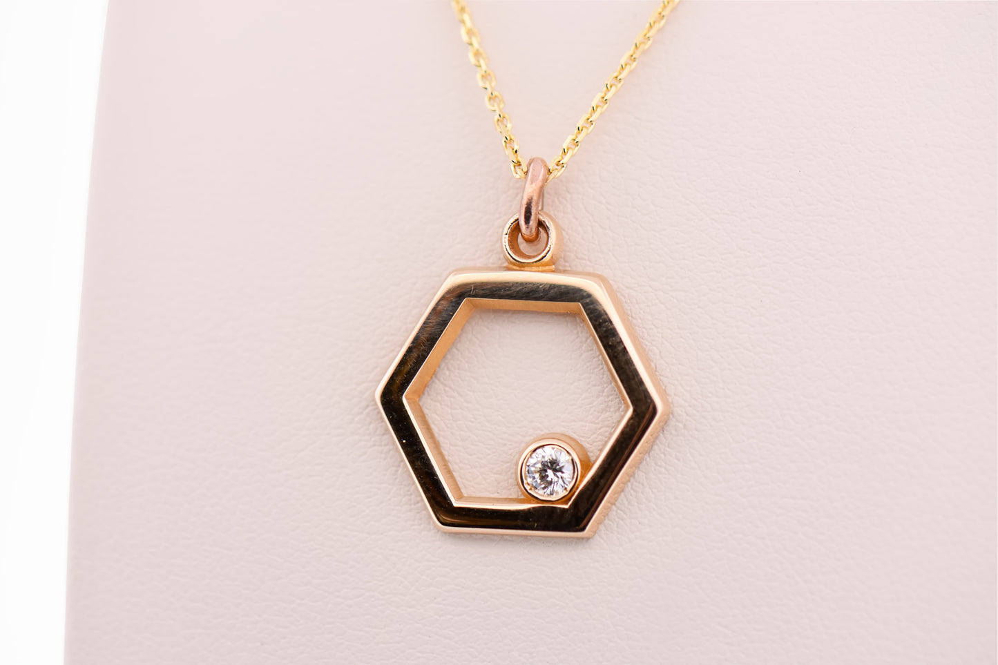 Yellow Gold Hexagon Pendant with Diamond Accent