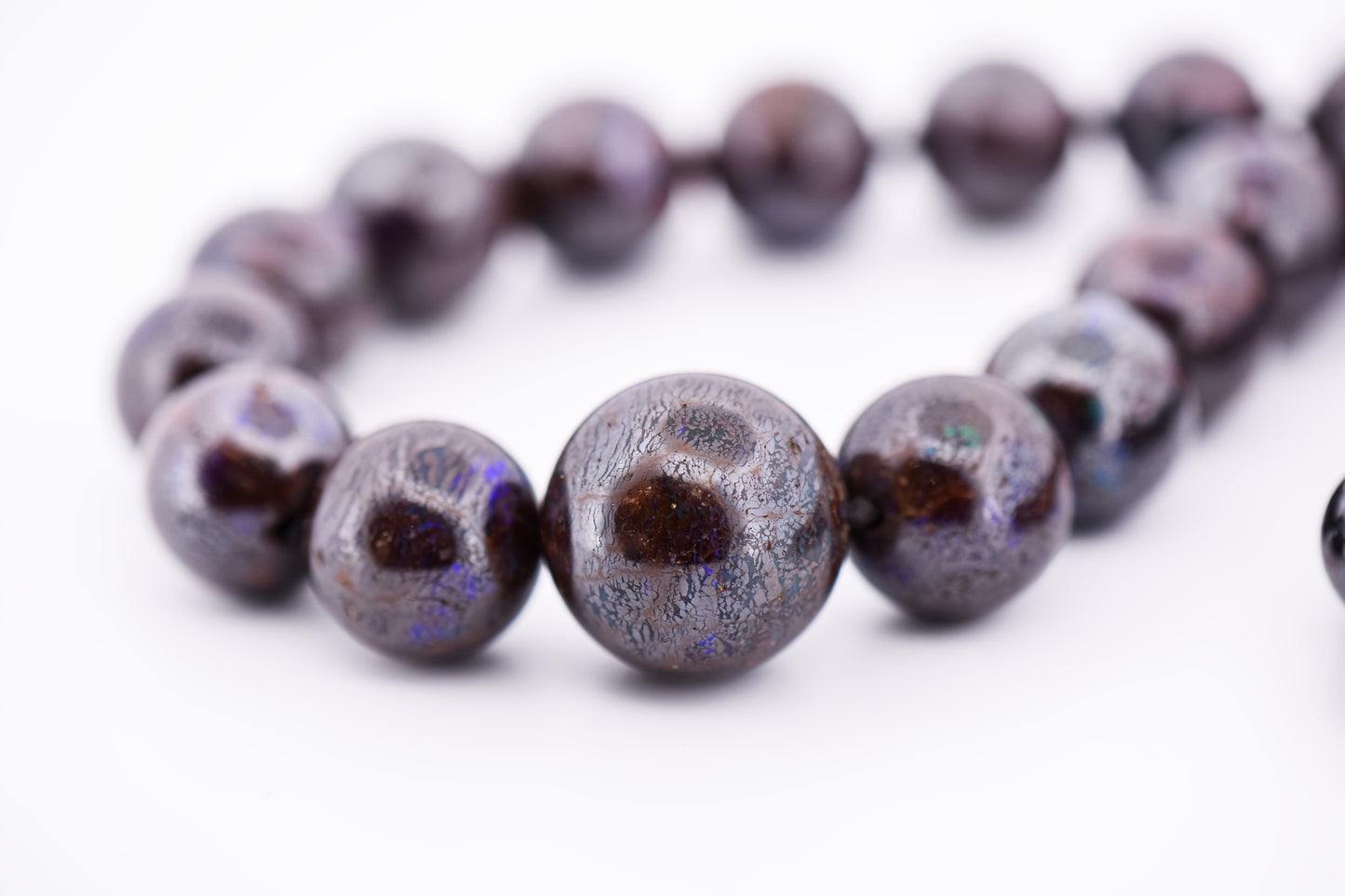 18" Australian Boulder Opal Bead Necklace - Opal in Ironstone Matrix