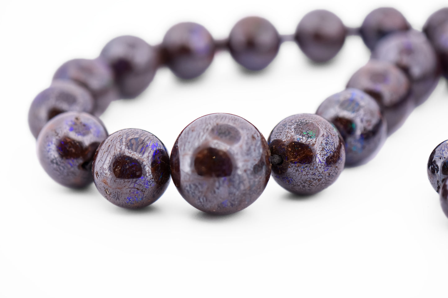 18" Australian Boulder Opal Bead Necklace - Opal in Ironstone Matrix