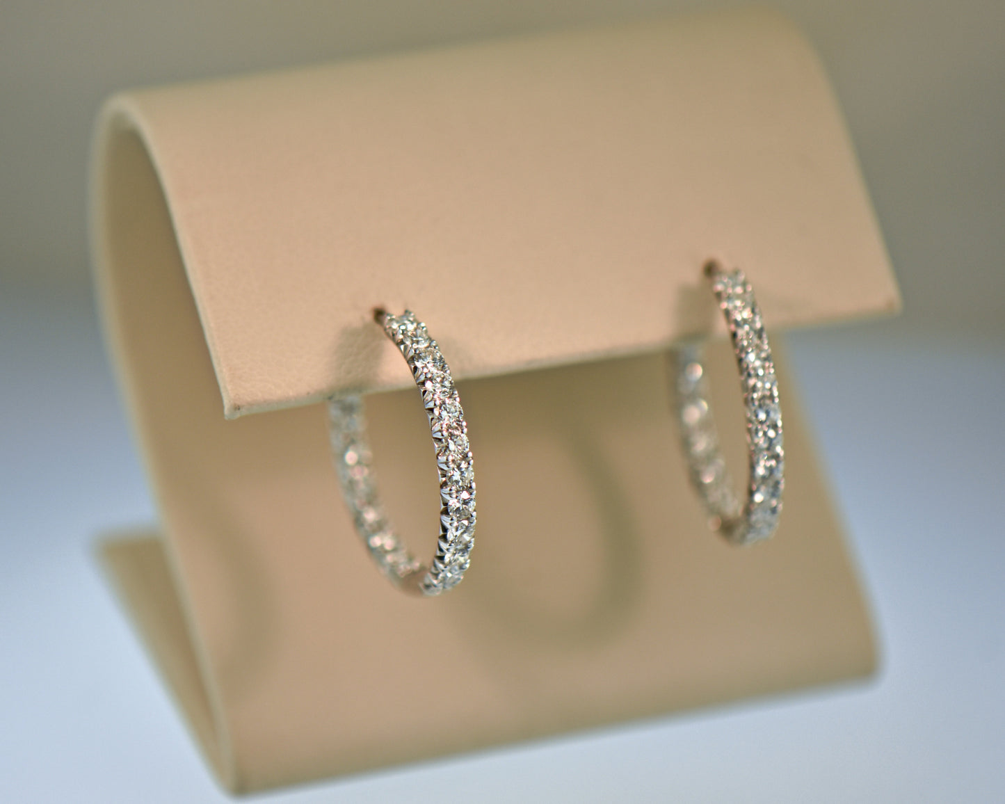 18k White Gold Inside Out Diamond Hoops 1.40ctw