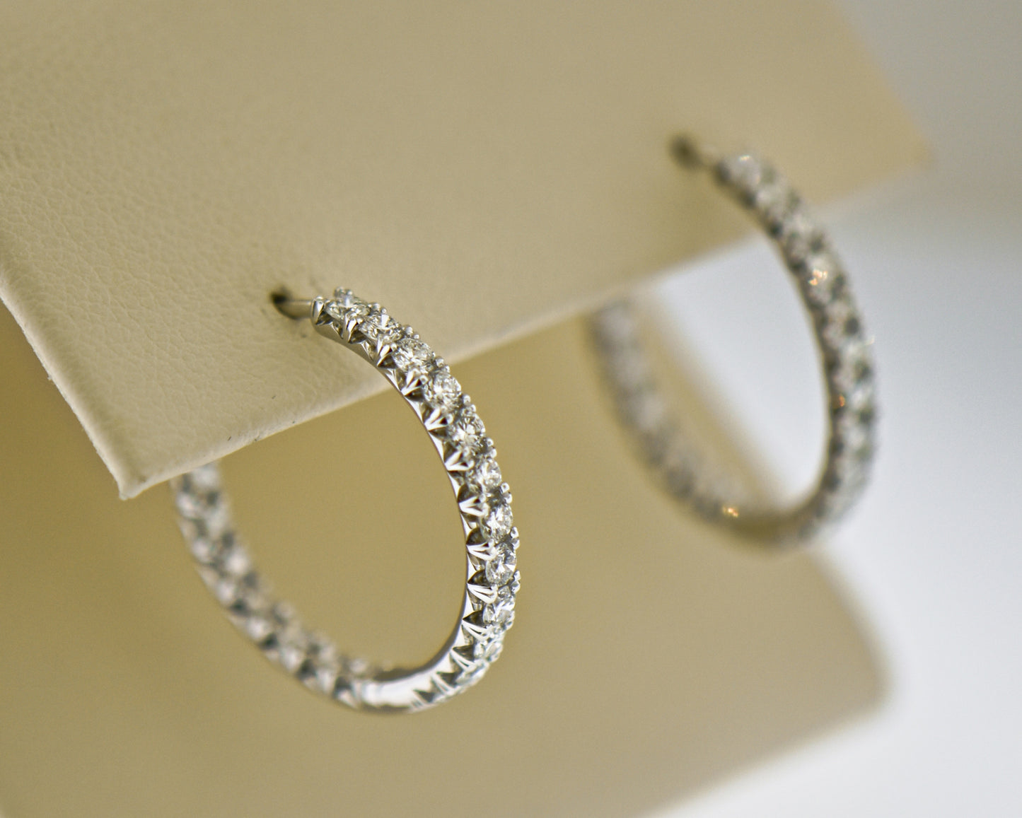 18k White Gold Inside Out Diamond Hoops 1.40ctw