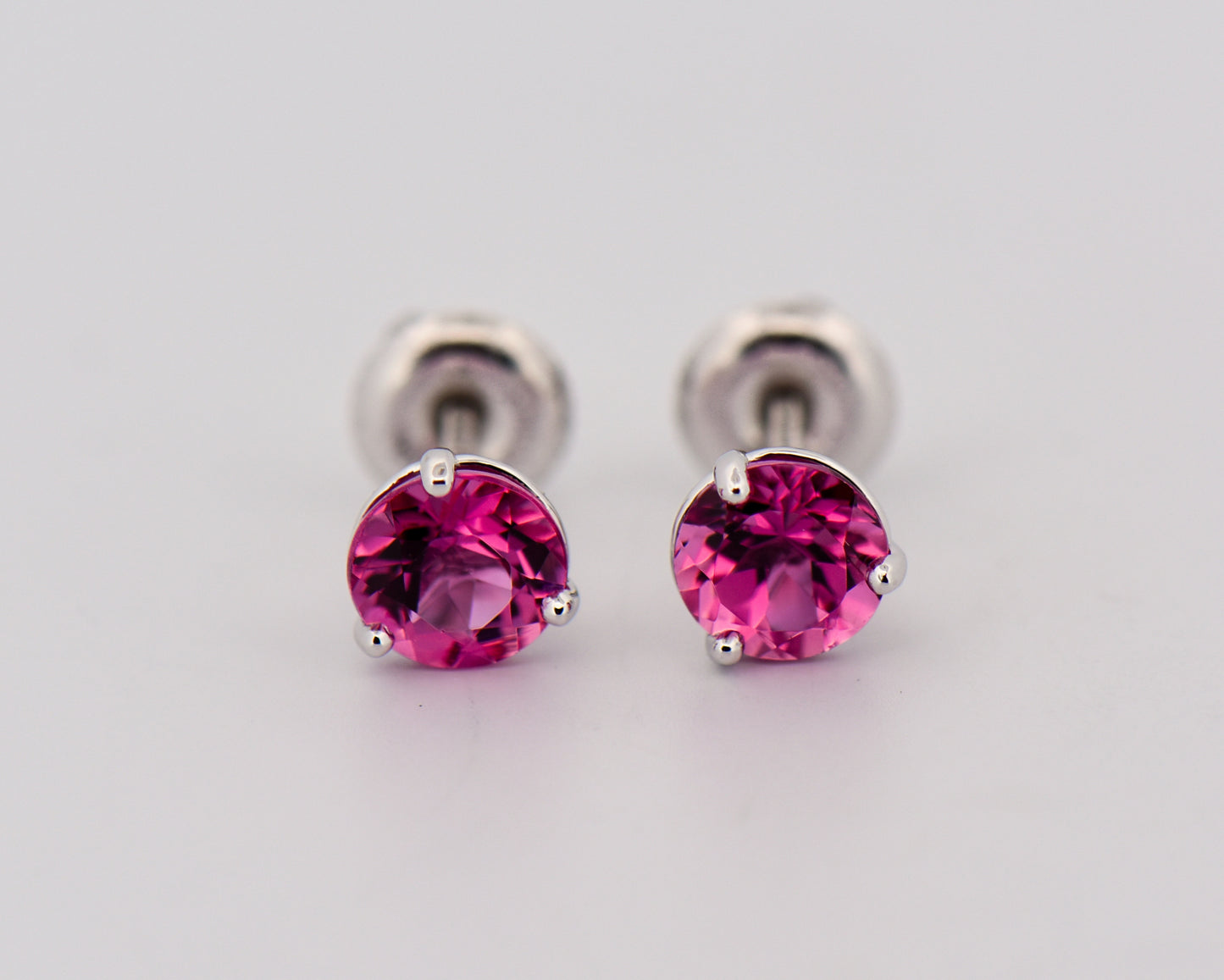 Bright Pink Tourmaline Solitaire Stud Earrings