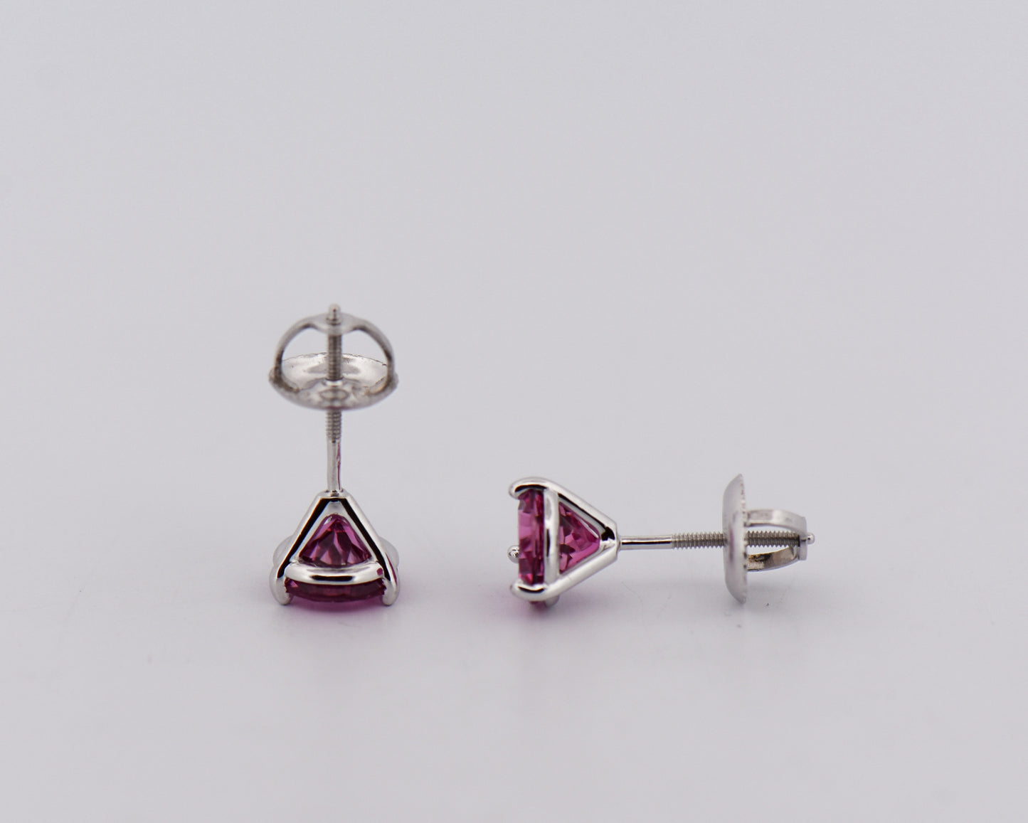 Bright Pink Tourmaline Solitaire Stud Earrings