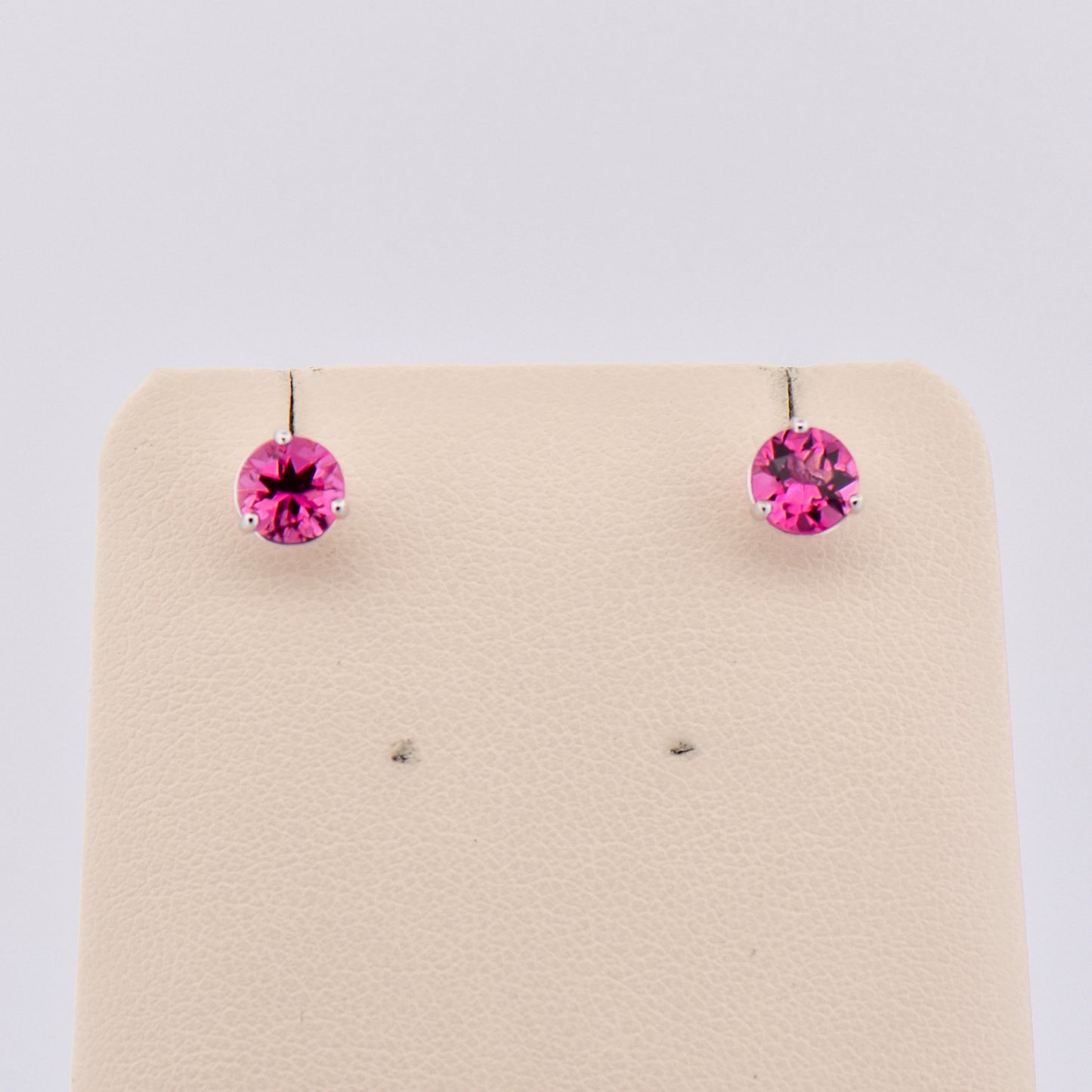 Bright Pink Tourmaline Solitaire Stud Earrings