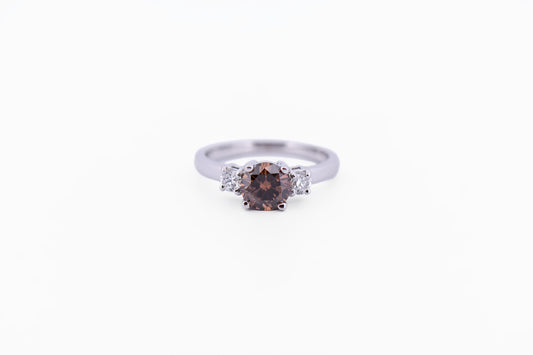 1ct Round Champagne Diamond 3-Stone Engagement Ring in White Gold