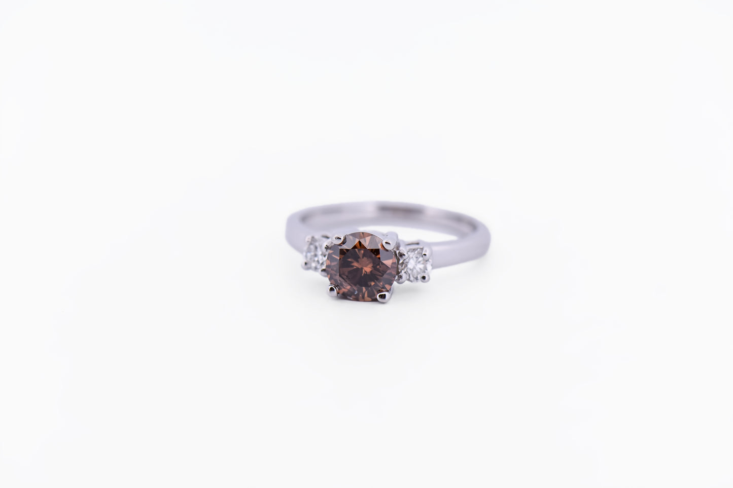 1ct Round Champagne Diamond 3-Stone Engagement Ring in White Gold