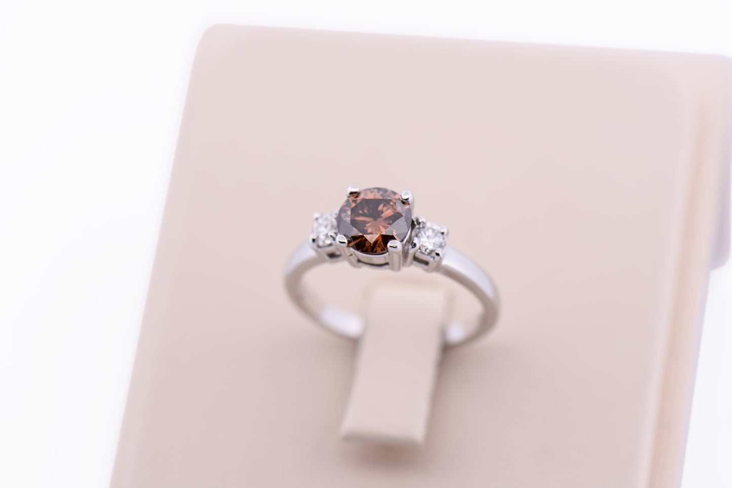 1ct Round Champagne Diamond 3-Stone Engagement Ring in White Gold