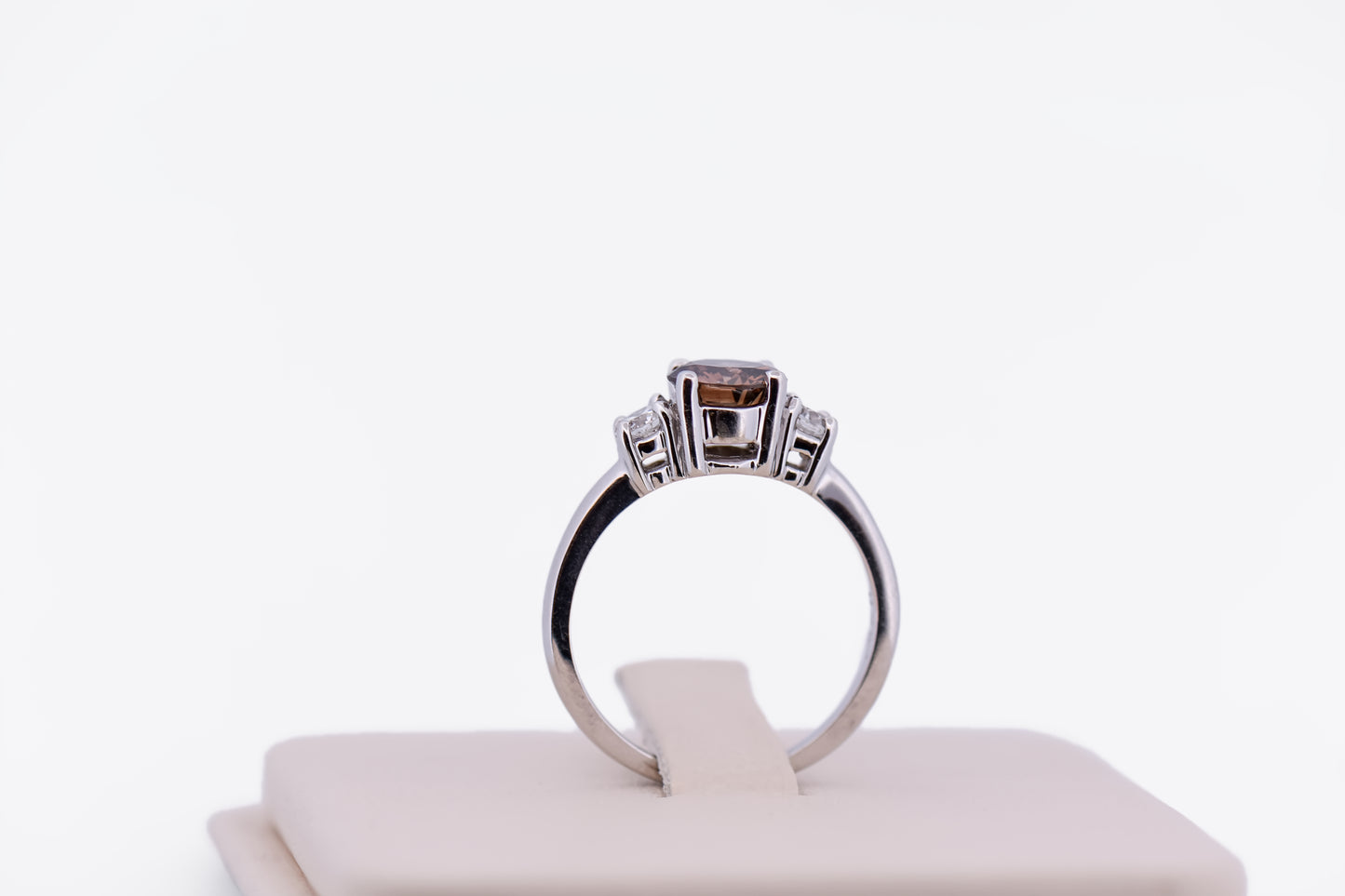 1ct Round Champagne Diamond 3-Stone Engagement Ring in White Gold