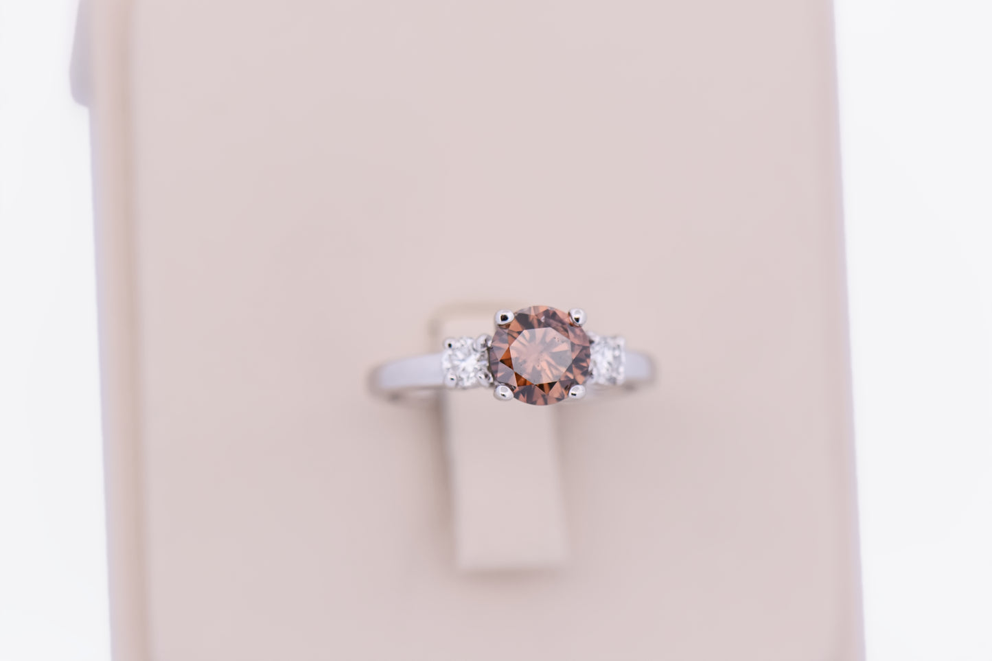 1ct Round Champagne Diamond 3-Stone Engagement Ring in White Gold