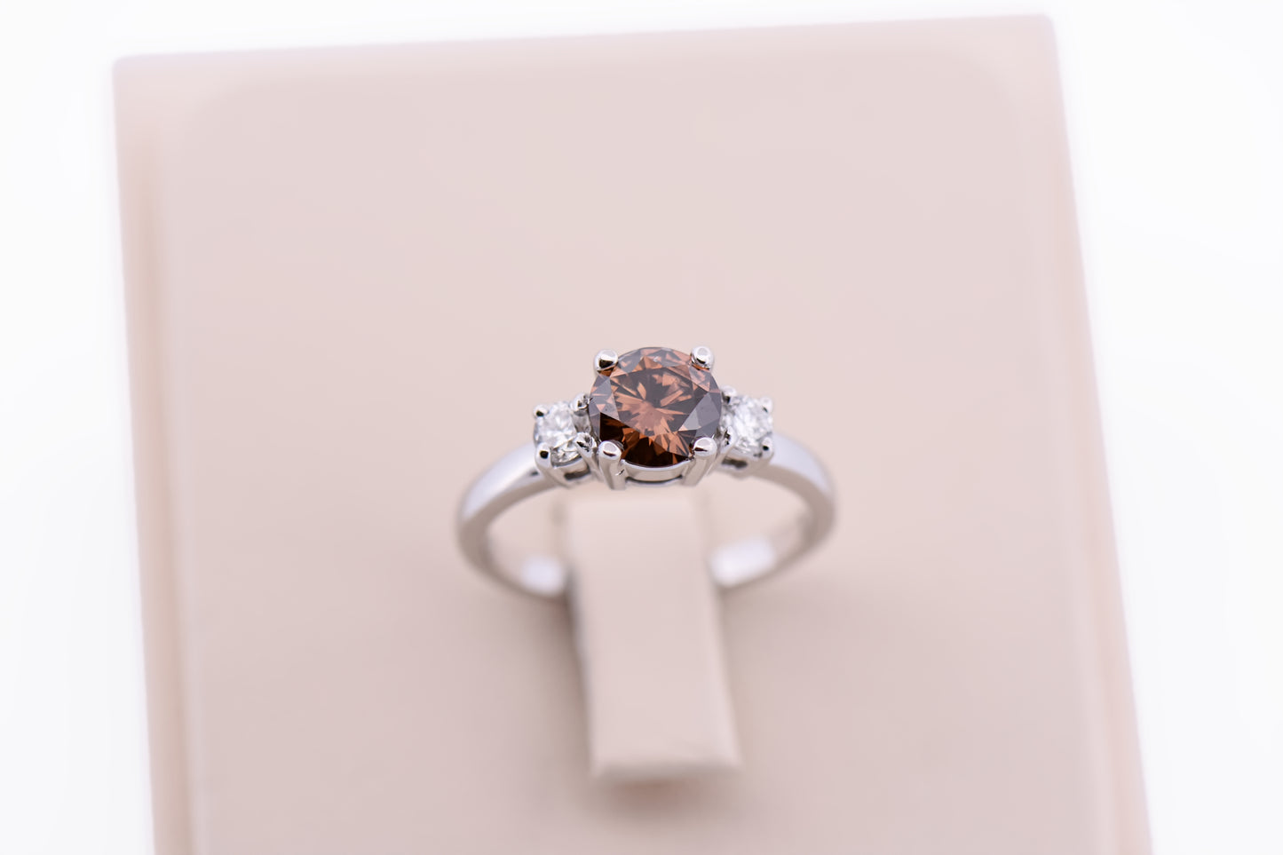 1ct Round Champagne Diamond 3-Stone Engagement Ring in White Gold