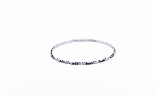 1ctw Black & White Diamond Flexible Bangle Bracelet in White Gold