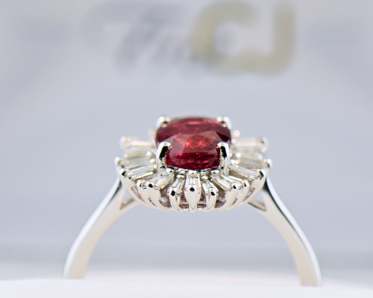 2ct Ruby & Baguette Diamond Halo Ring