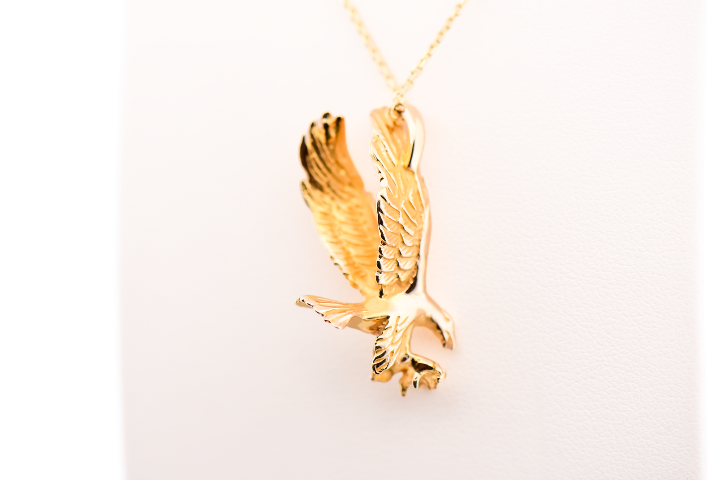 3D Swooping Bald Eagle Pendant in Solid 14k Yellow Gold