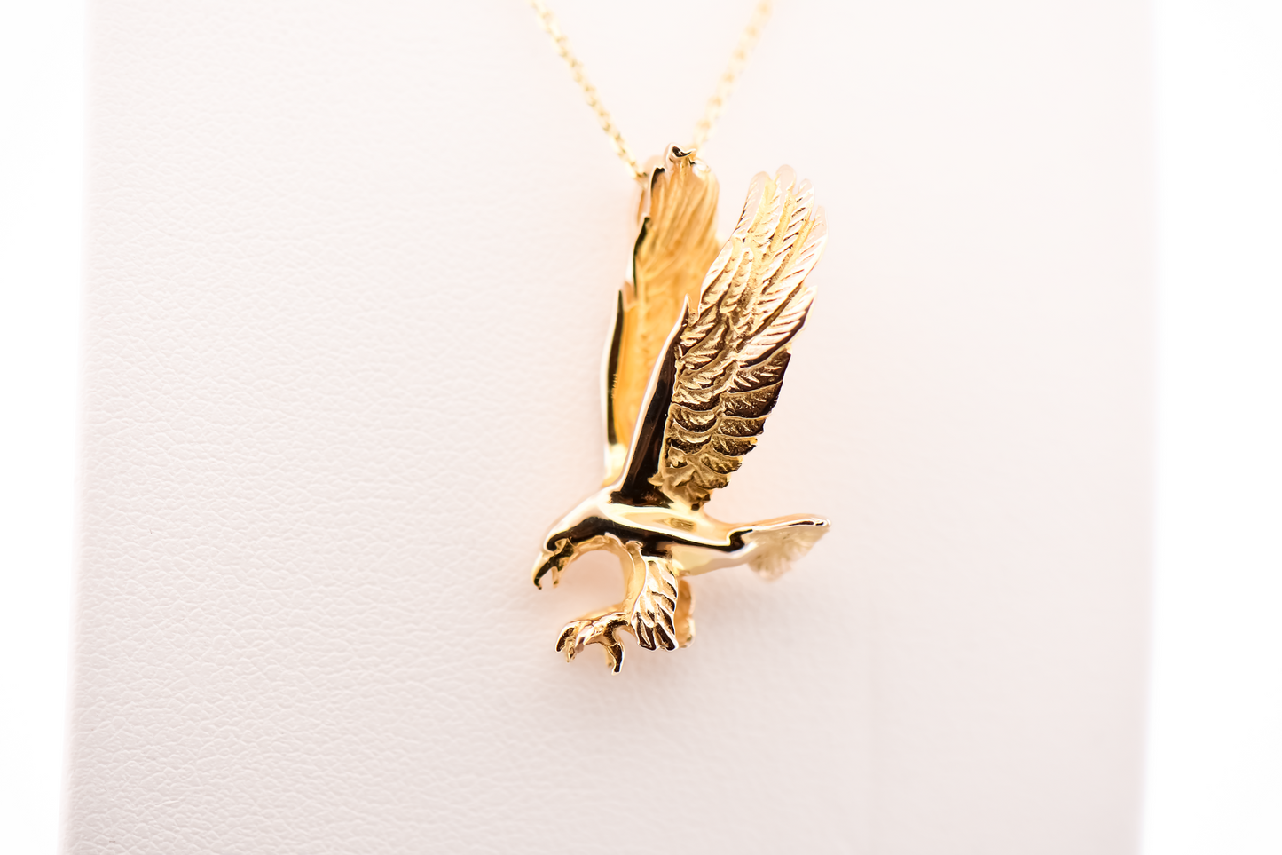 3D Swooping Bald Eagle Pendant in Solid 14k Yellow Gold