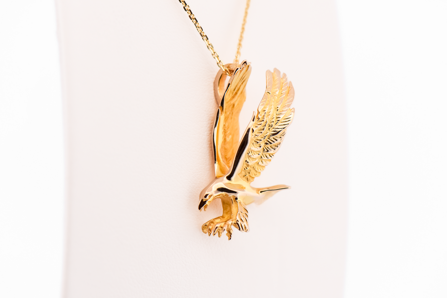 3D Swooping Bald Eagle Pendant in Solid 14k Yellow Gold