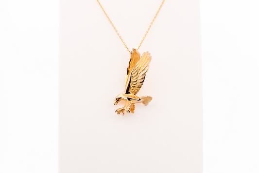 3D Swooping Bald Eagle Pendant in Solid 14k Yellow Gold
