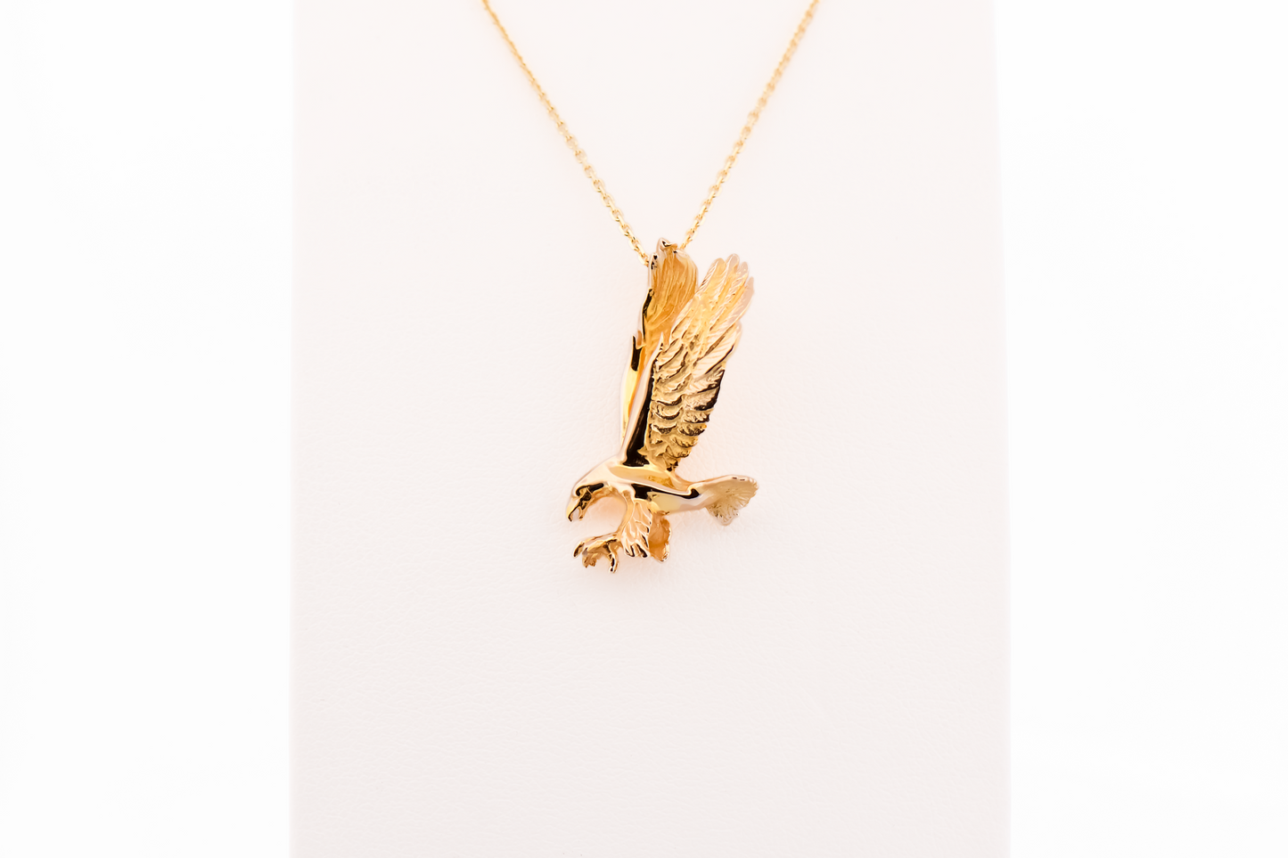 3D Swooping Bald Eagle Pendant in Solid 14k Yellow Gold