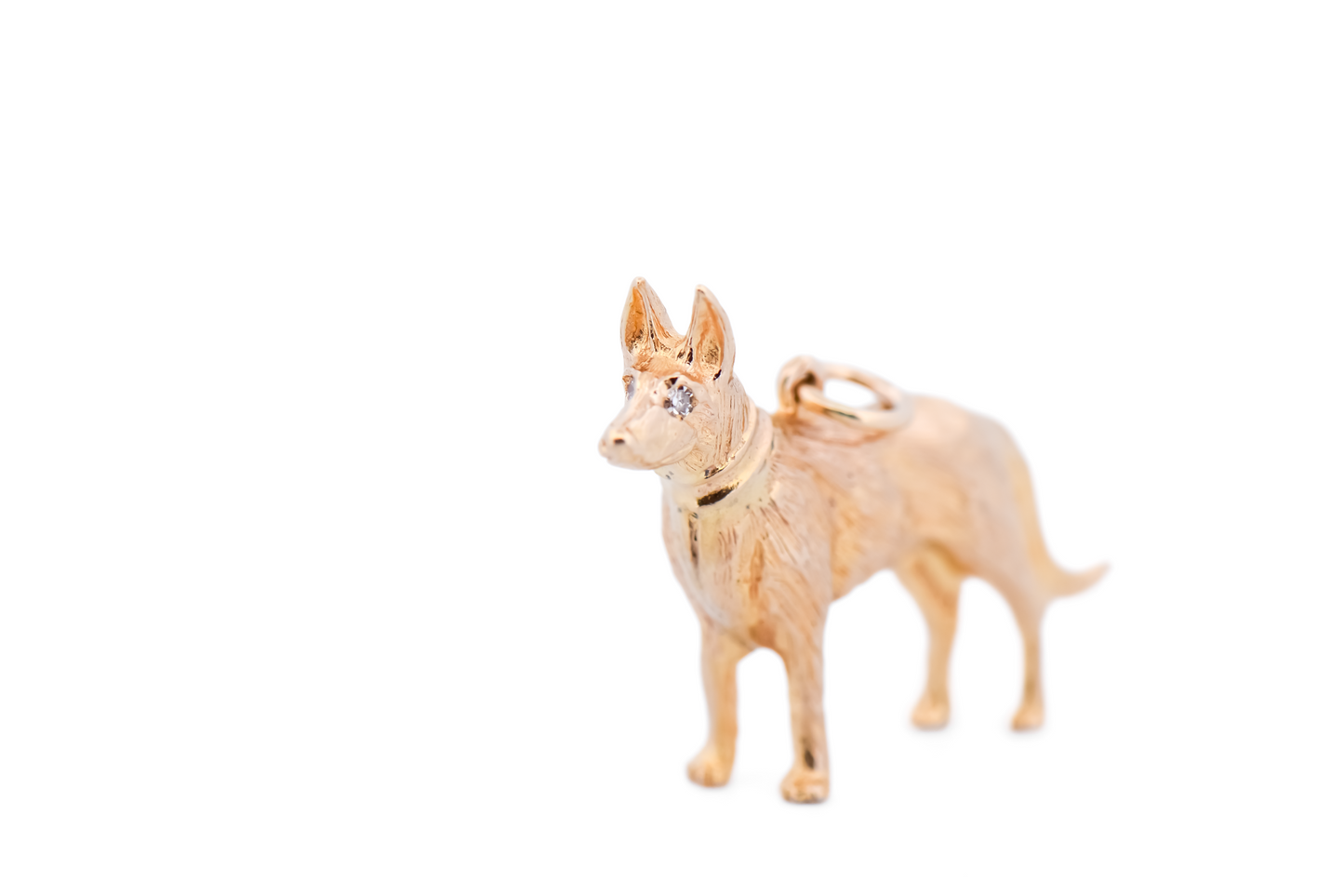 Three-Dimensional German Shepherd Dog Pendant Charm in Yellow Gold