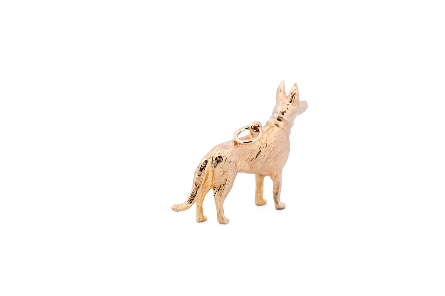 Three-Dimensional German Shepherd Dog Pendant Charm in Yellow Gold