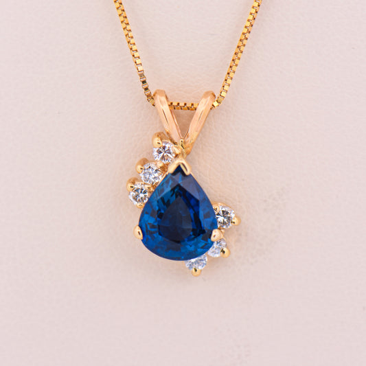 3ct Pear Shape Blueberry Blue Sapphire & Diamond Pendant