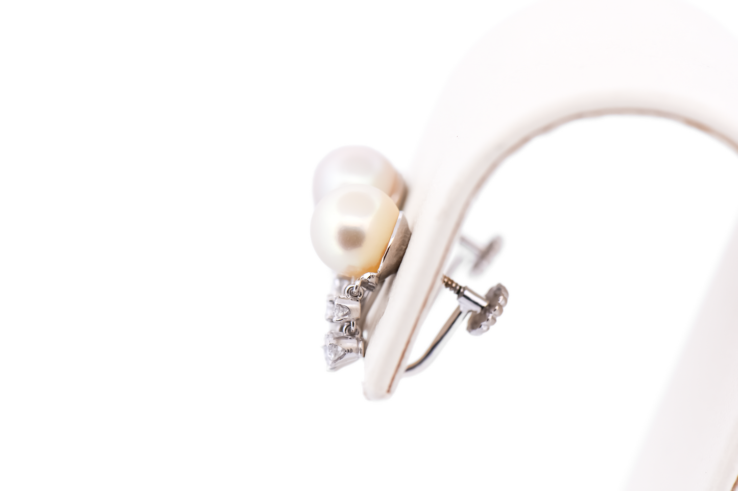 White Akoya Pearl & Diamond Chandelier Earrings - Screw-On Backs for Non-Pierced Ears