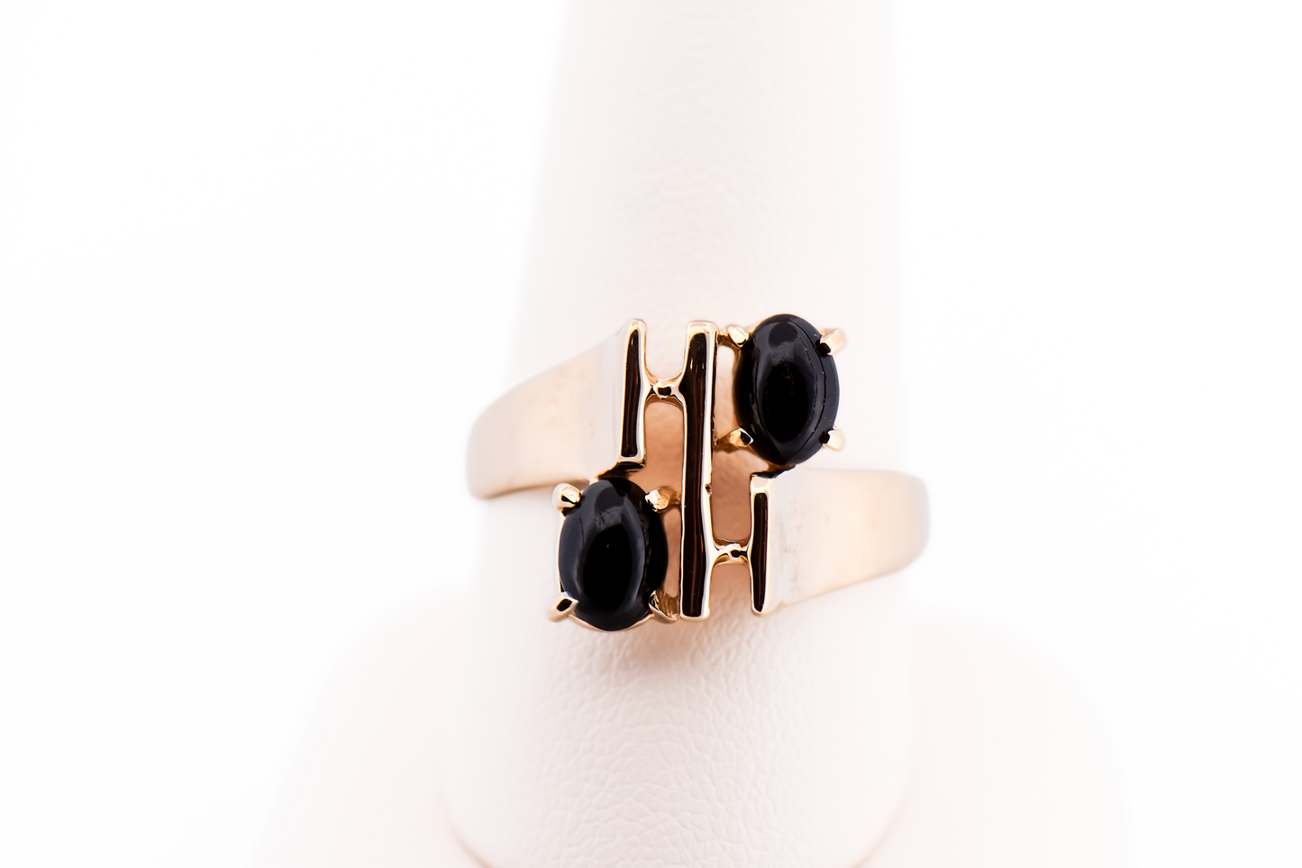 Abstract Mid-Century Yellow Gold Ring with Black Coral Accents