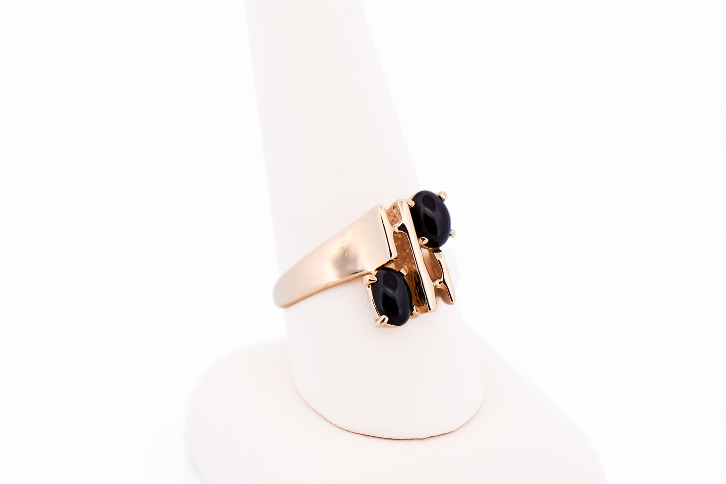 Abstract Mid-Century Yellow Gold Ring with Black Coral Accents